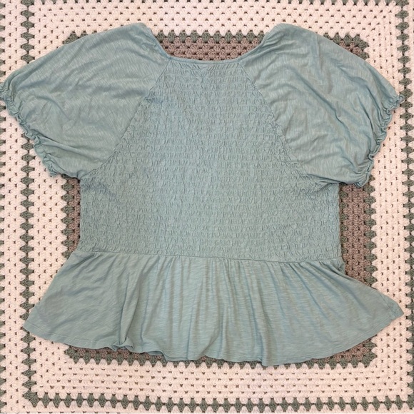 VGUC Torrid Cropped Top Women Sz 4X, Light Teal Shirred Short Sleeve Crop Top - Picture 6 of 14